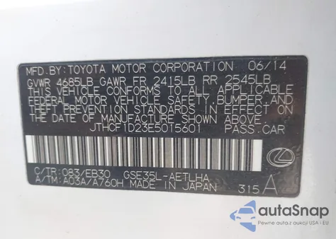 2014 Lexus Is 250 z USA, uszkodzony, nr VIN JTHCF1D23E5015601